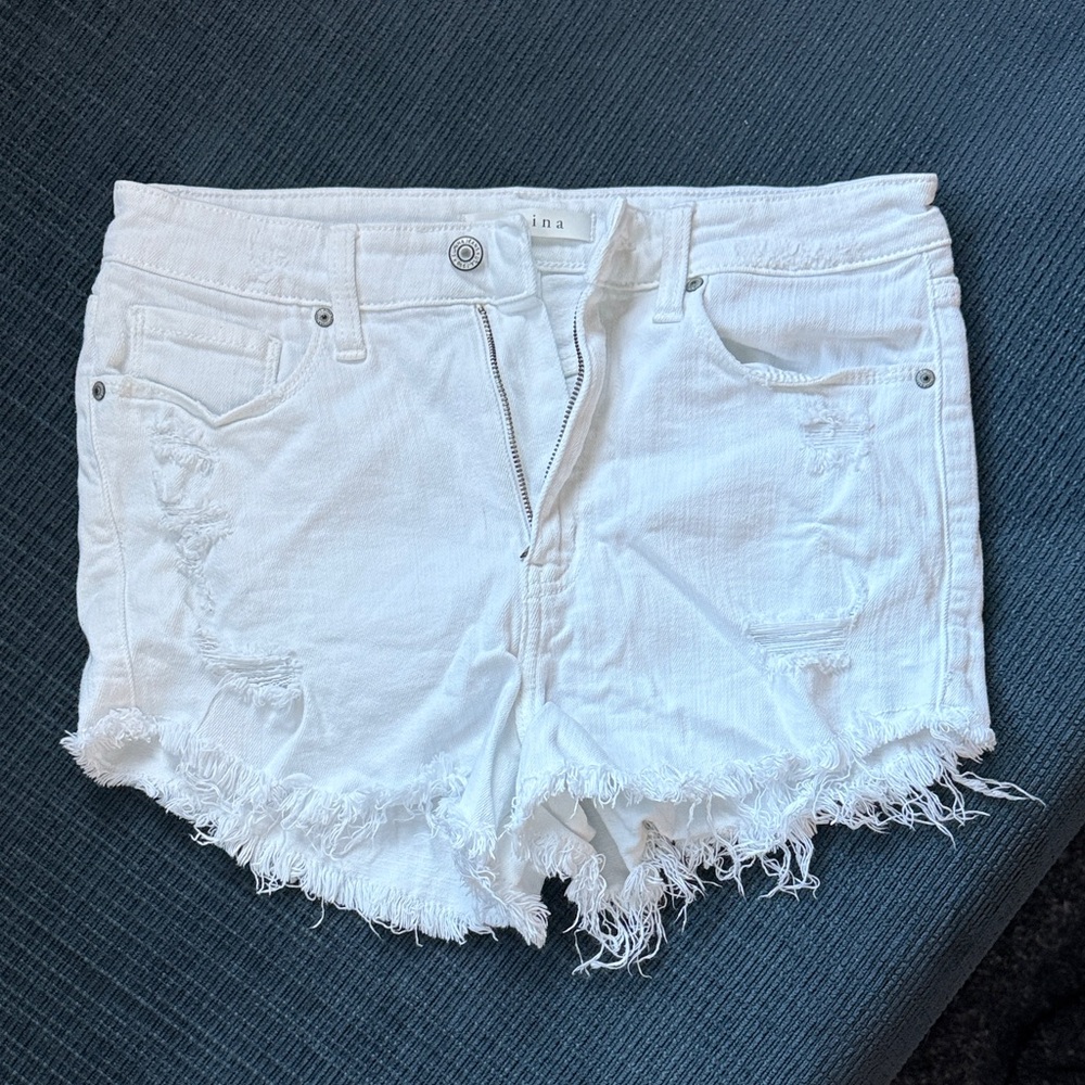 White Distressed Denim Shorts